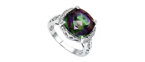 WOMENS 14K WHITE GOLD FINISH 10 DIAMONDS & 8.0 CTW MYSTIC TOPAZ SIZE 7 RING - Picture 1 of 6