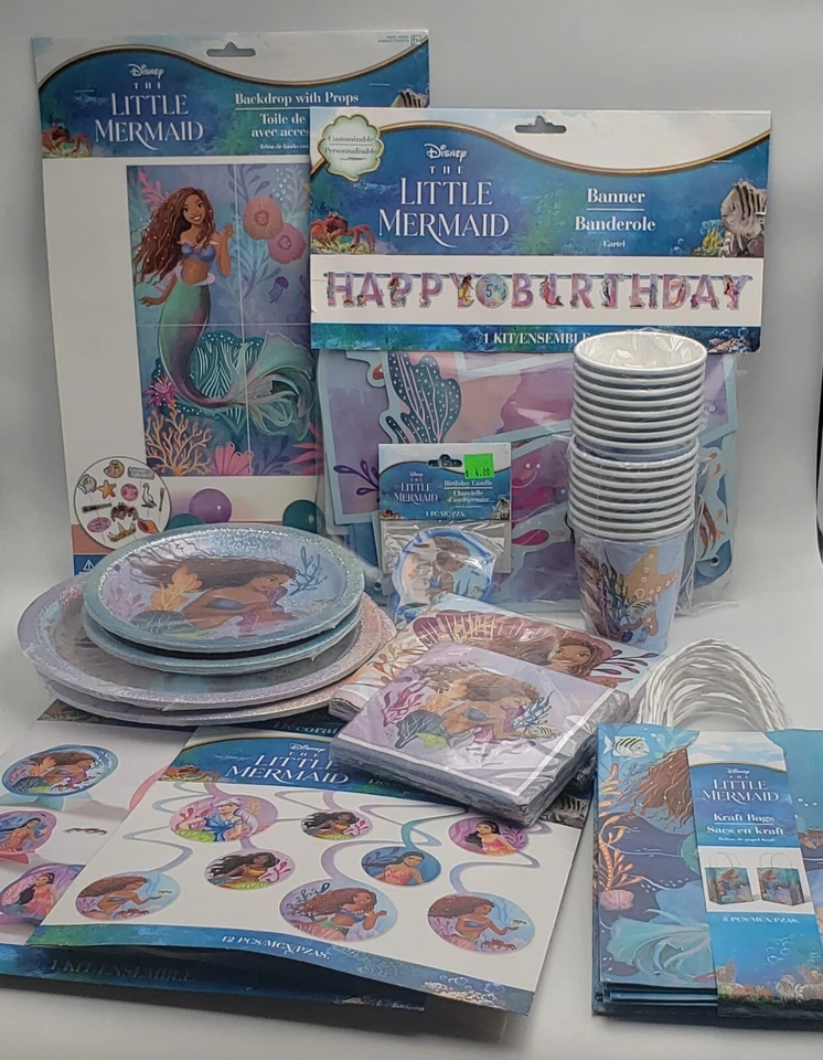 LOTE DE SUMINISTROS PARA FIESTA SIRENITA ~ DECORACIONES PLATOS SERVILLETAS VELA Foto 1 de 4