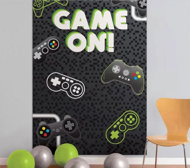 GAME ON Level Up  Scene Setter BIRTHDAY party photo BACKDROP controllers - Image 1 of 1