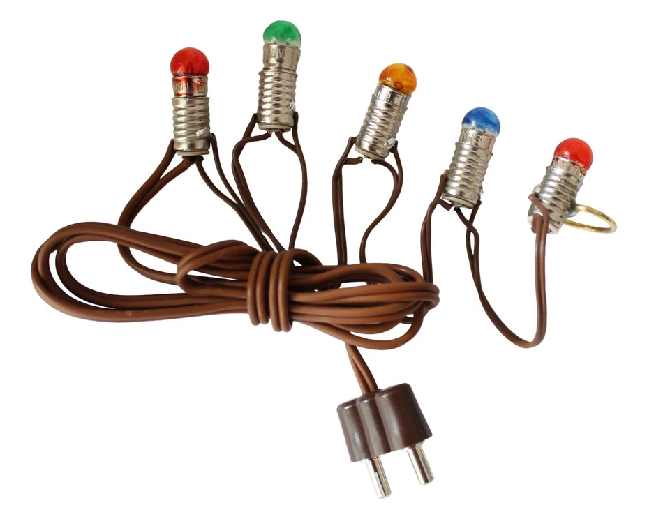 KAHLERT-LICHT Bunte Party-Lichterkette mit 5 Birnchen E5,5 an Kabel+Stecker für3,5V Puppenhaus