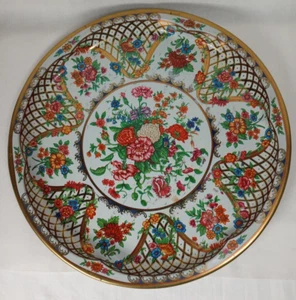 Vintage Daher dekoriertes Geschirr Metalltablett Blechplatte bunt Blumenmuster Made in England - Bild 1 von 12