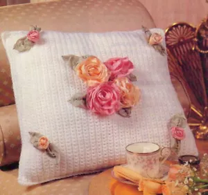 BEAUTIFUL Gathered Rose Pillow/Decor/Crochet Pattern INSTRUCTIONS ONLY - Picture 1 of 1