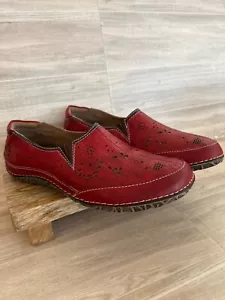 L'Ariste Spring Step Red Libora Women's Handpainted Leather Loafer Size 40 - Picture 1 of 13
