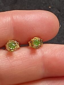 925 Gold Over Sterling Silver Green Stone Peridot Stud Small Earring