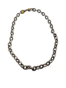 Judith Ripka Two Sterling 18kYellow Gold Diamond Textured Link Necklace #19951 - Picture 1 of 7