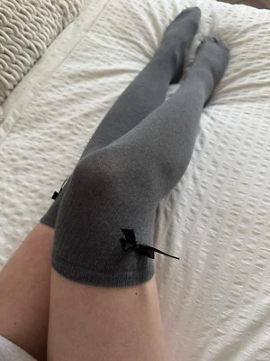 Women Thigh High Cotton Blend Boot Socks Over the Knee Cable Knit Stockings Grey - Image 1 of 4