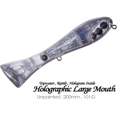 3PCS 20cm 101g Holographic Rattle Popper Unpainted Bait Blank Fishing Lure model - Image 1 of 4