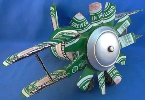 Vintage 1988 Handmade Heineken Dang Beer Can Folk Art Bi-plane Airplane - Picture 1 of 5