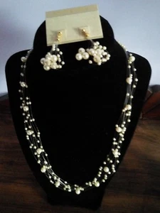 NWOT Illusion Pearl Necklace & Earrings - 20" - Picture 1 of 1