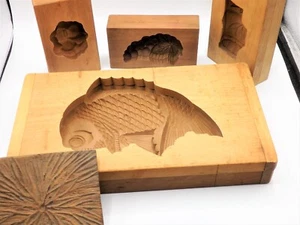 WAGASHI Kashigata Set of 5 Japanese Sweets Pastry Cake Wooden Mold Rare Design - Bild 1 von 23