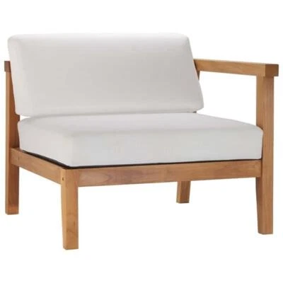Modway Bayport Modern Solid Wood Outdoor Right-Arm Chair in White & Natural - Image 1 of 4