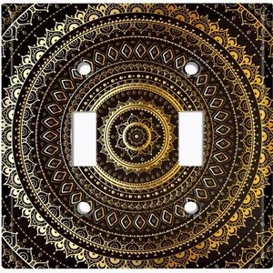 Cubierta de interruptor de luz de metal placa de pared oro negro mandala patrón circular MDL001 - Imagen 1 de 14