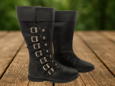 Средневековые кожаные ботинки Viking с 8 пряжками ручная работа обувь из чистой кожи SCA LARP - Изображение 1 из 4