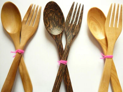 Holzbesteck Essbesteck Löffel Gabel Palmwood Whitewood Teakwood - Handgefertigt - Bild 1 von 2