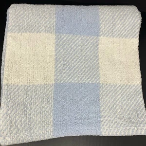 Baby Gear Blue and White Plaid Squares Blanket Chenille Knit Lovey Security - Picture 1 of 3