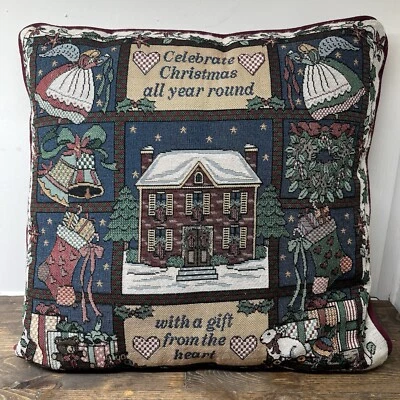 VTG Christmas Pillow Throw Decor Needlepoint Holiday Gift Sofa Couch Chair Home - Image 1 of 4