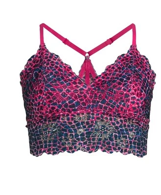 Bralette de encaje No Boundaries Longline acolchado fucsia geométrico juniors pequeño Foto 1 de 3
