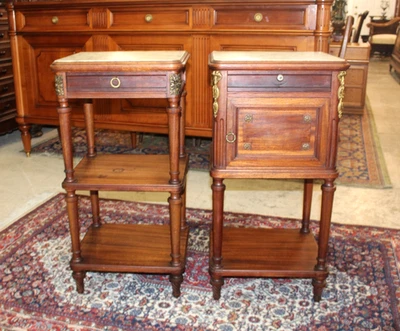 Pair of French Antique Louis XVI Mahogany Nightstands / Bedside Tables - Image 1 of 4