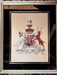 Vintage Wappen gerahmte Kunst mit Rentier und Hunden, Königskrone, RL-Stil gerahmt - Bild 1 von 11