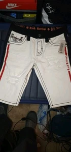Rare! Rock Revival Distressed White Denim Montell Short Men's 32 NWT - Picture 1 of 8