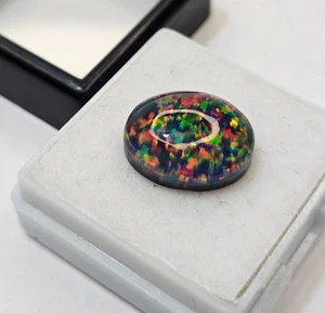 Opale di Fuoco Nero Australiano 11-12 Ct Ovale Cabochon Pietra Preziosa Naturale Sciolta - Foto 1 di 9