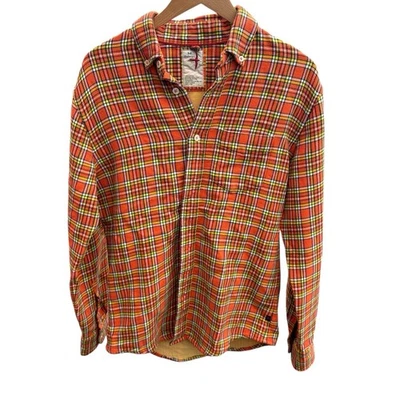 Camisa de franela Relwen Manta para hombre mediana naranja y amarilla a cuadros cepillada pesada Foto 1 de 4