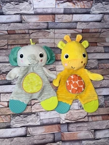 Bright Starts Snuggle Teether Crinkle Teething Plush Baby Toy Elephant & Giraffe - Picture 1 of 12