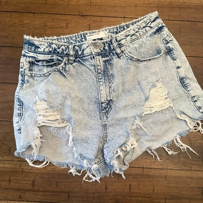 Pantalones Cortos Garage Denim 9 29 Corte Destruido Rasgado Crudo Festival Hippy Cintura Alta Foto 1 de 4