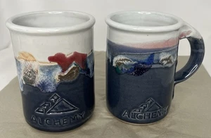Pair Of Heavy Pottery Mugs Signed - Picture 1 of 8