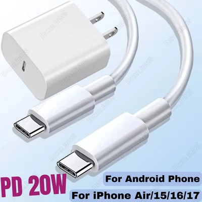 Adaptador Cargador Rápido 20W Tipo C USB-C para i Phone Air 17 16 15 Cable Samsung PD Foto 1 de 4