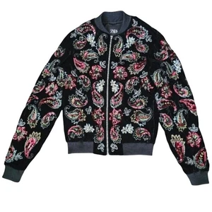 Zara Rare Limited Edition Black Velvet Paisley Sequined Jacket Unisex Size XL - Bild 1 von 7