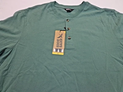 Eddie Bauer Hombre Manga Corta Suave Henley Verde Talla Mediana NUEVO Foto 1 de 4