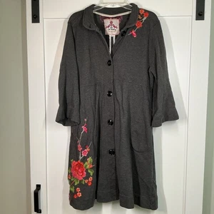 Johnny Was XL grau Blumen bestickt Retro Swingy Auto Militär Mantel Boho Vintage - Bild 1 von 7