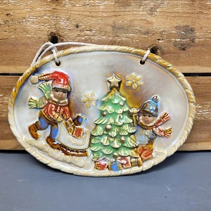 WEIHNACHTEN KERAMIK OVAL FESTLICHE SZENE PLAKETTE GLASIERT DEKORATIV WANDKUNST KOSTENLOSER VERSAND - Bild 1 von 13