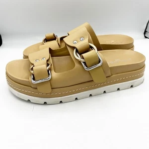 J Slides Baha Leather Chunky Platform Big Buckle Slide Tan Sandals Size 9 - Picture 1 of 8