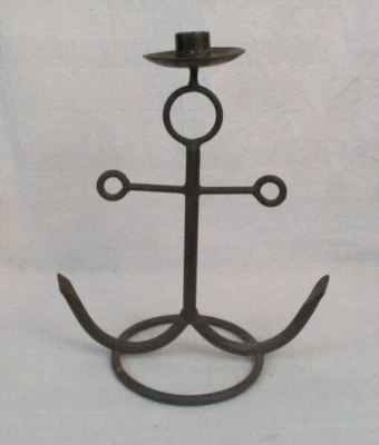 Brown Wrought Iron Table Top Anchor Shape Taper Candlestick Holder 11.5" H - Image 1 of 4