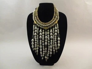 Chicos Waikiki Necklace Extra Large Bib Choker Statement Faux Pearl Rhinestone - Picture 1 of 6