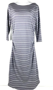 Athleta Small S Dress Midi Stretch Lined Ruched Striped Gray Women's Tall - Picture 1 of 12