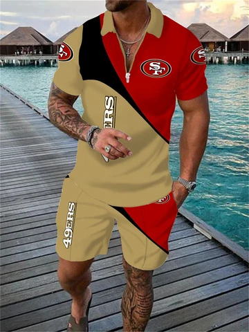 San Francisco 49ers Tracksuit 2 Piece 3D Print Zip-up T-Shirts Shorts Trunks Set Cover