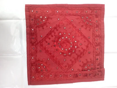 Indian Cotton Cusion Cover Hand Embroidered Mirror Pillow cover 16'' Pillows - Image 1 of 3