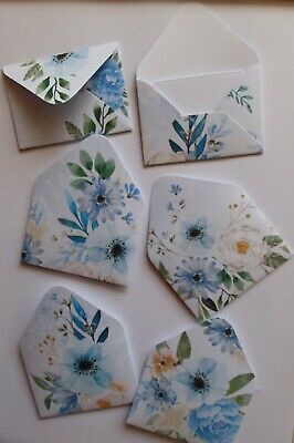 12 Handmade MINI ENVELOPES 7cm X 5cm / Blue Bouquet Floral Design Paper's  • 3.52€