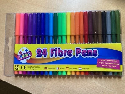 Artbox Bright 24 Fine Tip Fibre Colouring Pens in Wallet Art Drawing Markers New - Image 1 of 2