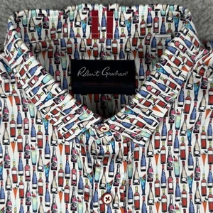 Robert Graham Shirt Men XL White Modern Americana Drinks Bottles Cocktails Party - Picture 1 of 14