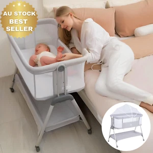Baby Bassinet Co Sleeper 3-in-1 Bedside Crib w/ Mattress Mosquito Net Gray - Picture 1 of 12