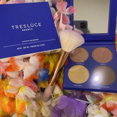Tresluce Beauty Highlighter Quad Palette LUCETE GLOW🌺BLUSH BRUSH - Image 1 of 3