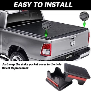 2PC. Stake Pocket Hole Covers Caps Plugs For Dodge Ram 2019-2023 Ram Bed Rail - Picture 1 of 8