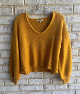 Madewell Long Sleeve V-Neck Alpaca/Wool Blend Mustard Sweater Women's Size M - Picture 1 of 7