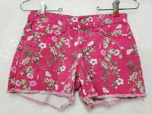 OLD NAVY  Girls Denim Shorts 10  Pink green  Floral Frayed Hem front zip Cotton - Picture 1 of 6