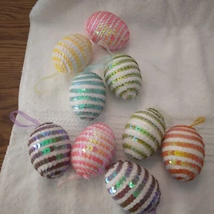 17 Piece Foam Spring/Easter Decorated Eggs (Beautifully Decorated with Sequins) - Picture 1 of 16
