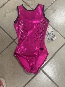 Adult XS Alpha Factor Hot Pink Metallic Gymnastics Leotard Bodysuit NWT - Picture 1 of 2